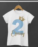 Birthday T-Shirt 1st 2nd 3rd 4th 5th 6th etc Blue and Gold Personalised With Name and Age