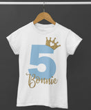 Birthday T-Shirt 1st 2nd 3rd 4th 5th 6th etc Blue and Gold Personalised With Name and Age