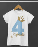 Birthday T-Shirt 1st 2nd 3rd 4th 5th 6th etc Blue and Gold Personalised With Name and Age