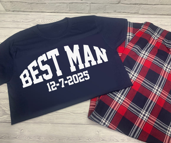Personalised Best man Pyjamas Custom Red Navy Tartan Loungewear Birthday Gift Present Wedding Gift