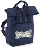 Personalised Dog Backpack Twin Handle Roll-Top Dog Bag Navy Dusk