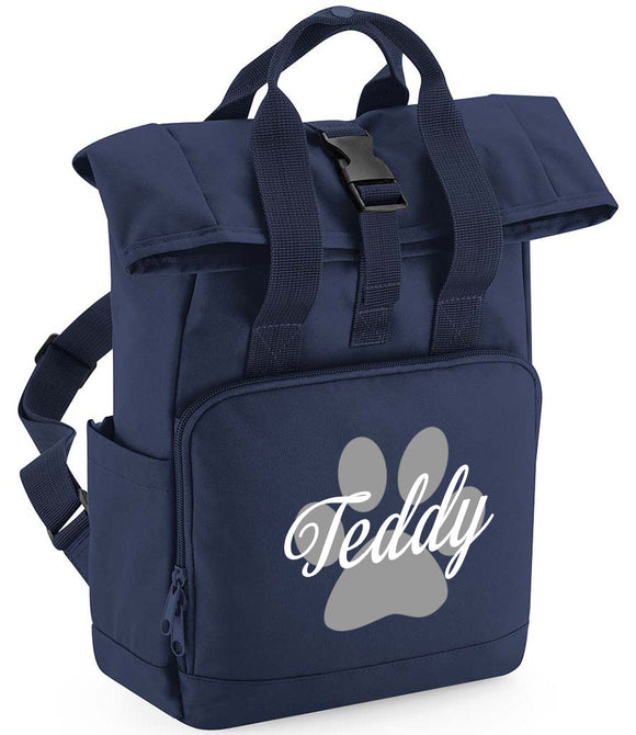Personalised Dog Paw Backpack Twin Handle Roll-Top Dog Bag Navy Dusk