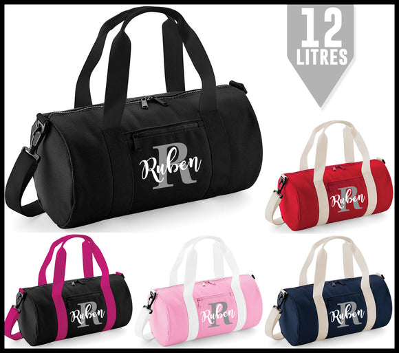 Personalised Barrel Bag, Dance Bag, Sports Bag, Gym Bag, Ballet Bag, Gymnastics Bag, Overnight Bag, Hospital Bag, Holiday Bag Name and Initial
