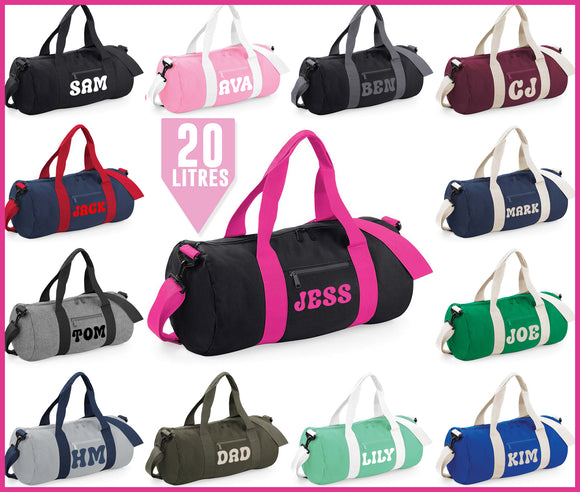 Personalised Barrel Bag, Dance Bag, Sports Bag, Gym Bag, Ballet Bag, Gymnastics Bag, Overnight Bag, Hospital Bag, Holiday Bag