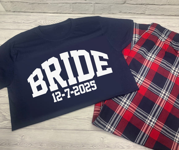 Personalised Bride Pyjamas Custom Red Navy Tartan Loungewear Birthday Gift Present Wedding Gift