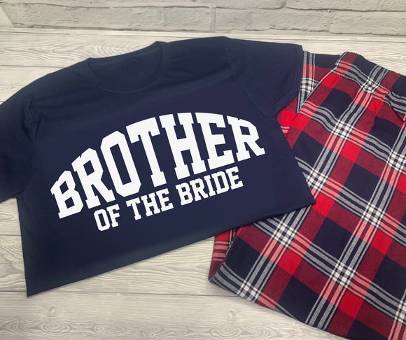 Personalised Brother of the Bride Custom Red Navy Tartan Loungewear Birthday Gift