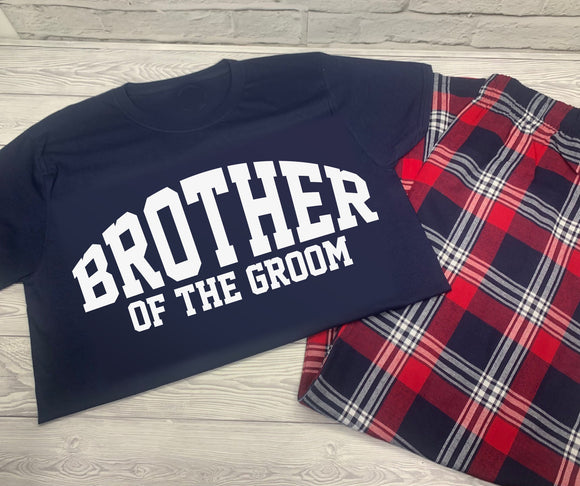 Personalised Brother of the Groom Custom Red Navy Tartan Loungewear Birthday Gift