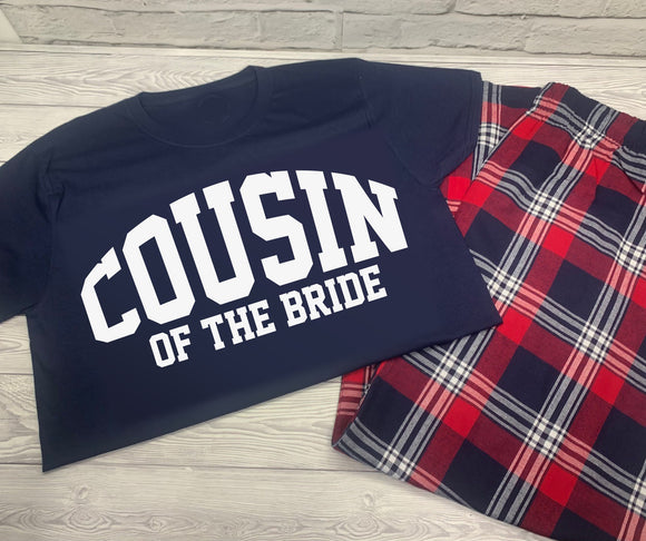 Personalised Cousin of the Bride Custom Red Navy Tartan Loungewear Birthday Gift