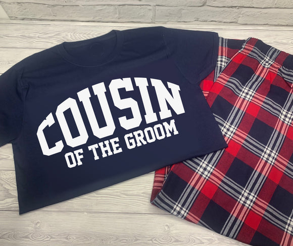 Personalised Cousin of the Groom Custom Red Navy Tartan Loungewear Birthday Gift