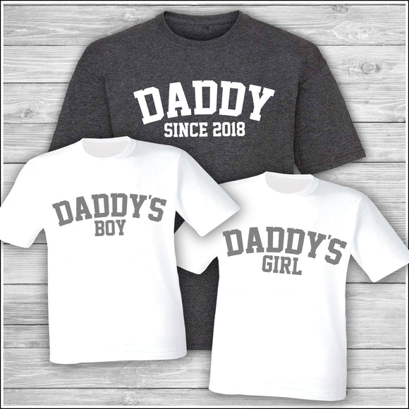 Daddy Matching T-Shirt, Daddy Since, Daddy's Girl, Daddy's Boy Father's Day Gift Daddy Mummy Mother's Day Birthday Gift Heather Grey