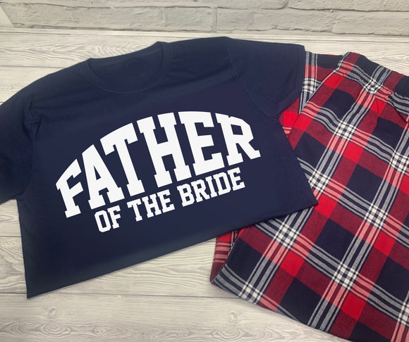 Personalised Father of the Bride Custom Red Navy Tartan Loungewear Birthday Gift