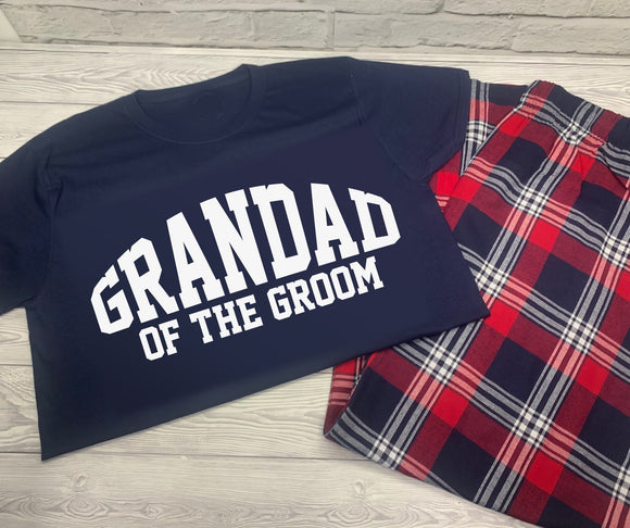 Personalised Grandad of the Groom Custom Red Navy Tartan Loungewear Birthday Gift