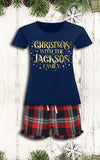 Personalised Pyjamas Christmas With The Family Matching Tartan Gold Red and Navy