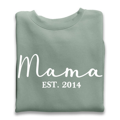 Personalised Mama and Mini EST Sweatshirt Dusty Green, Mother's Day Gift, Mummy Birthday Gift, New Mum Gift