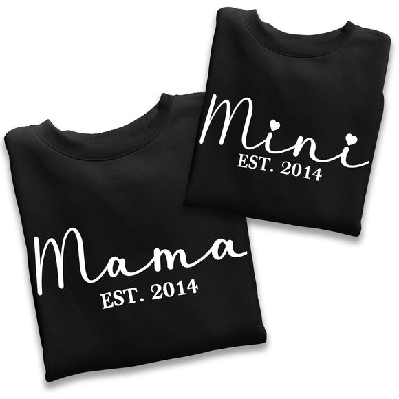 Personalised Mama and Mini EST Sweatshirt Black, Mother's Day Gift, Mummy Birthday Gift, New Mum Gift