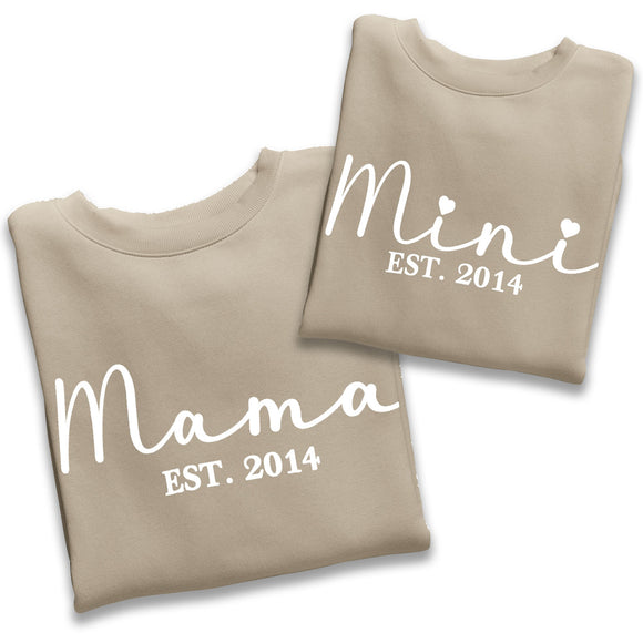 Personalised Mama and Mini EST Sweatshirt Desert Sand, Mother's Day Gift, Mummy Birthday Gift, New Mum Gift
