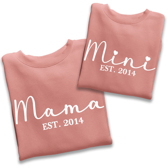 Personalised Mama and Mini EST Sweatshirt Dusty Pink, Mother's Day Gift, Mummy Birthday Gift, New Mum Gift