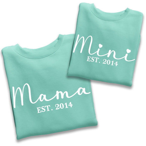 Personalised Mama and Mini EST Sweatshirt Pepermint, Mother's Day Gift, Mummy Birthday Gift, New Mum Gift