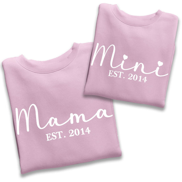 Personalised Mama and Mini EST Sweatshirt Baby Pink, Mother's Day Gift, Mummy Birthday Gift, New Mum Gift