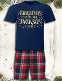 Personalised Pyjamas Christmas With The Family Matching Tartan Gold Red and Navy