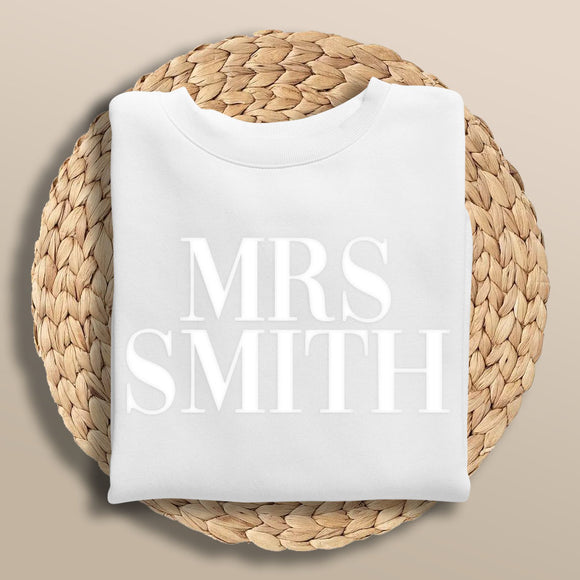 Embossed Mrs Sweatshirt Surname Jumper Bride Sweater Wedding Gift Wedding Gift Hen Party Outfit Newly Engaged Gift