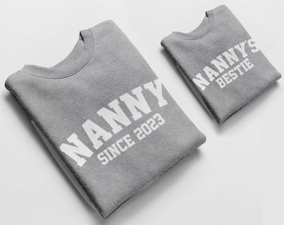 Nanny and Nannys Bestie Jumpers, Matching Jumpers Nanny Gift Nannys Bestie Gift Heather Grey