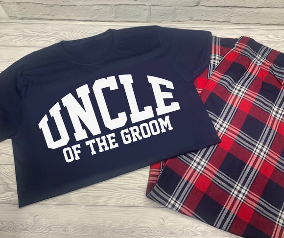 Personalised Uncle of the Groom Custom Red Navy Tartan Loungewear Birthday Gift