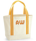 Embroidered Organic Cotton Beach Bag: Large Travel Shopping Tote - Natural/Classic Red