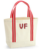 Embroidered Organic Cotton Beach Bag: Large Travel Shopping Tote - Natural/Classic Red