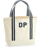 Embroidered Organic Cotton Beach Bag: Large Travel Shopping Tote - Natural/Classic Red