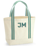 Embroidered Organic Cotton Beach Bag: Large Travel Shopping Tote - Natural/Classic Red
