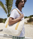 Embroidered Organic Cotton Beach Bag: Large Travel Shopping Tote - Natural/Classic Red
