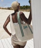 Embroidered Organic Cotton Beach Bag: Large Travel Shopping Tote - Natural/Classic Red