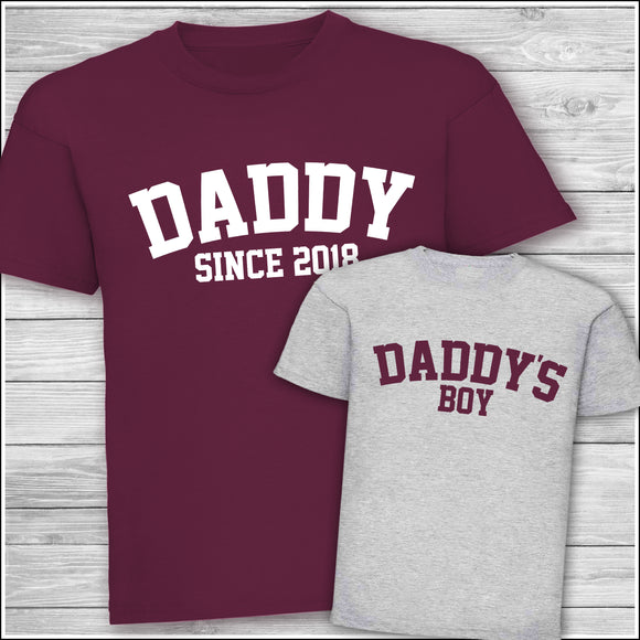 Daddy Matching T-Shirt, Daddy Since, Daddy's Girl, Daddy's Boy Father's Day Gift Daddy Birthday Gift Burgundy and Heather Grey