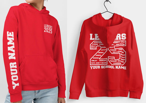 Custom Leavers Hoodie 2025 Schools, Colleges, Universities & Clubs Fire Red
