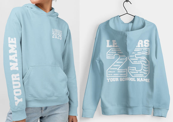 Custom Leavers Hoodie 2025 Schools, Plus Sizes 3XL 4XL 5XL Colleges, Universities & Clubs Sky Blue