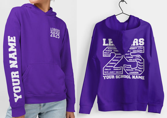 Custom Leavers Hoodie 2025 Schools, Plus Sizes 3XL 4XL 5XL Colleges, Universities & Clubs Purple