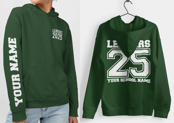 Personalised Leavers Hoodie 2025 Schools, Colleges, Universities & Clubs Bottle Green