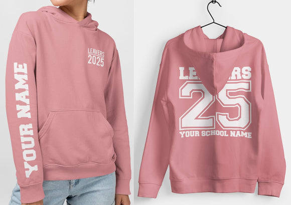 Personalised Leavers Hoodie 2025 Schools, Colleges, Universities & Clubs Dusty Pink