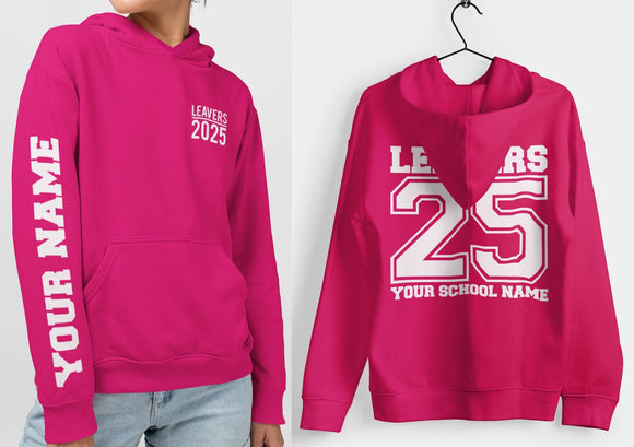Personalised Leavers Hoodie 2025 Schools, Colleges, Universities & Clubs Hot Pink