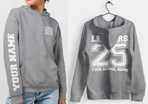 Personalised Leavers Hoodie 2025 Schools, Plus Sizes 3XL 4XL 5XL Colleges, Universities & Clubs Heather Grey