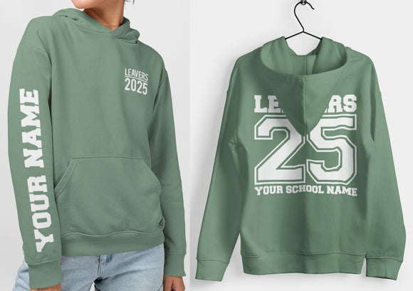 Personalised Leavers Hoodie 2025 Schools, Colleges, Universities & Clubs Dusty Green