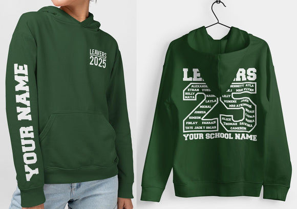 Custom Leavers Hoodie 2025 Schools, Plus Sizes 3XL 4XL 5XL Colleges, Universities & Clubs Bottle Green