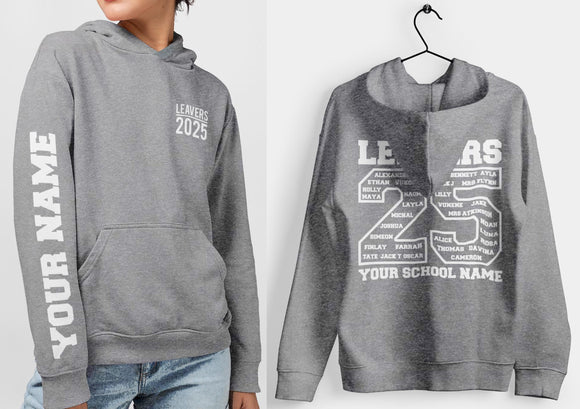 Custom Leavers Hoodie 2025 Schools, Plus Sizes 3XL 4XL 5XL Colleges, Universities & Clubs Heather Grey