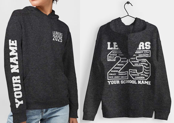 Custom Leavers Hoodie 2025 Schools, Plus Sizes 3XL 4XL 5XL Colleges, Universities & Clubs Charcoal Grey