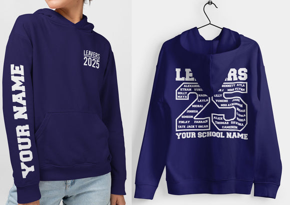 Custom Leavers Hoodie 2025 Schools, Plus Sizes 3XL 4XL 5XL Colleges, Universities & Clubs Oxford Navy