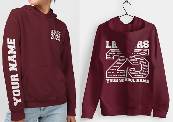 Custom Leavers Hoodie 2025 Schools, Plus Sizes 3XL 4XL 5XL Colleges, Universities & Clubs Burgundy