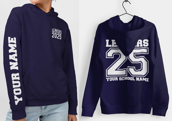 Personalised Leavers Hoodie 2025 Schools, Colleges, Universities & Clubs Navy