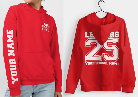 Personalised Leavers Hoodie 2025 Schools, Colleges, Universities & Clubs Fire Red