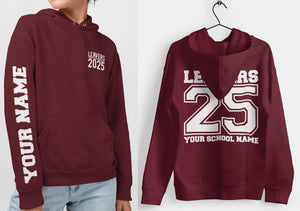 Personalised Leavers Hoodie 2025 Schools, Plus Sizes 3XL 4XL 5XL Colleges, Universities & Clubs Burgundy